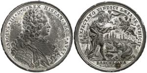 1705.  Archiduque Carlos de Austria. Toma de ... 