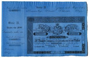 1857. Banco de Zaragoza. 200 reales de ... 