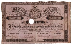 1857. Banco de Zaragoza. 500 reales de ... 
