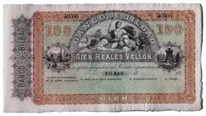 (1857). Banco de Bilbao. 100 reales de ... 