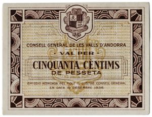 Andorra. 1936. 50 céntimos. (Ed. 1) (T. ... 