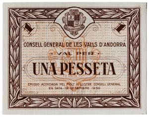 Andorra. 1 peseta. (Ed. 3) (T. 11d) (Pick ... 