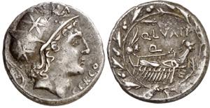 (hacia 109-108 a.C.). Gens Lutatia. Denario. ... 