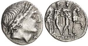 (hacia 109-108 a.C.). Gens Memmia. Denario. ... 