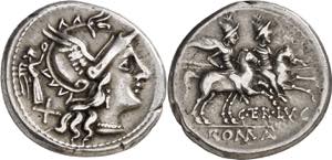 (hacia 147 a.C.). Gens Terentia. Denario. ... 