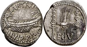 (32-31 a.C.). Marco Antonio. Denario. (Spink ... 