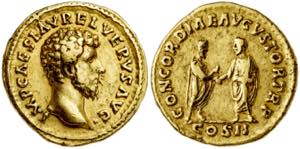 (161 d.C.). Lucio Vero. Áureo. (Spink 5329 ... 