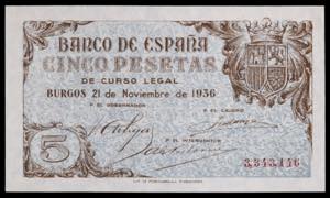 1936. Burgos. 5 pesetas. (Ed. 417) (Pick ... 