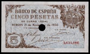 1936. Burgos. 5 pesetas. (Ed. 417T) (Pick ... 