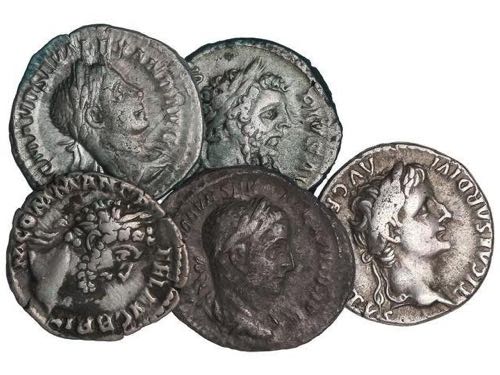 Empire - Lote 5 monedas Denario. ... 