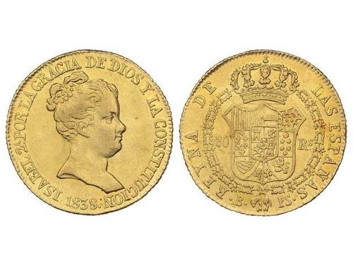 Elisabeth II - 80 Reales. 1838. ... 