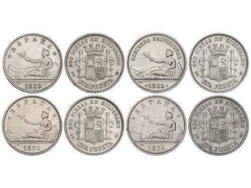 Lote 4 monedas 1 Peseta. 1869 (2) ... 