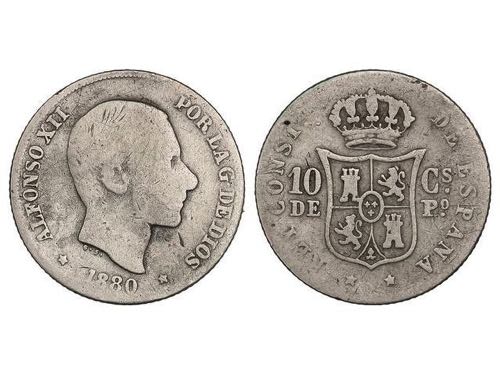 10 Centavos de Peso. 1880. MANILA. ... 