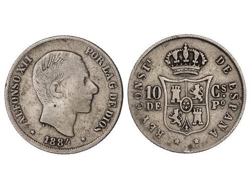 10 Centavos de Peso. 1884. MANILA. ... 