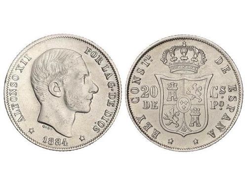 20 Centavos de Peso. 1884. MANILA. ... 