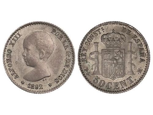 50 Céntimos. 1892/8(9) (*9-2). ... 