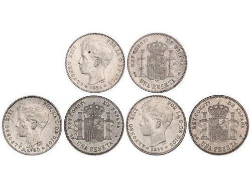 Lote 3 monedas 1 Peseta. 1896, ... 