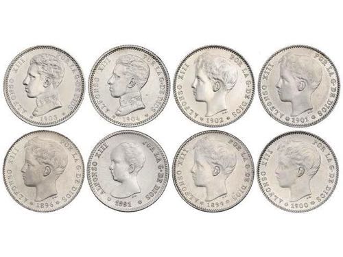 Lote 8 monedas 1 Peseta. 1891 a ... 