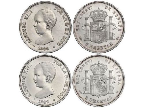 Lote 2 monedas 5 Pesetas. 1888 ... 