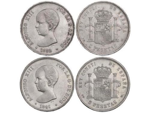 Lote 2 monedas 5 Pesetas. 1891 ... 
