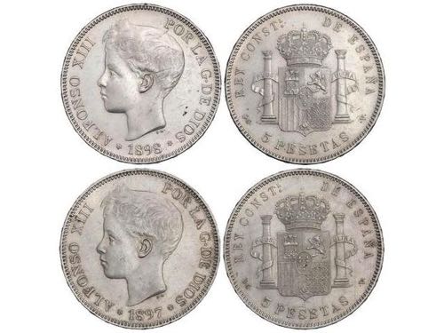 Lote 2 monedas 5 Pesetas. 1897 ... 