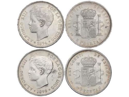Lote 2 monedas 5 Pesetas. 1896 y ... 