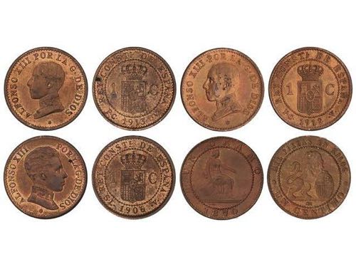 Lote 4 monedas 1 Céntimo. 1870, ... 