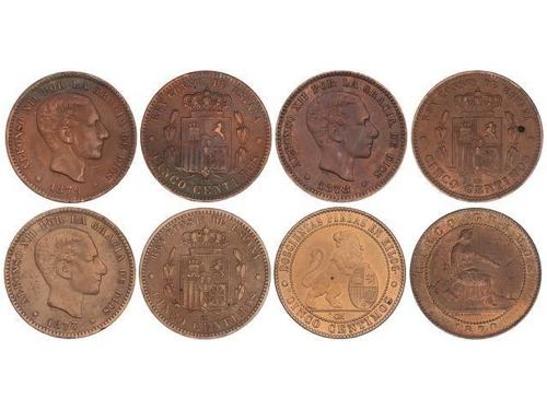 Lote 4 monedas 5 Céntimos. 1870, ... 