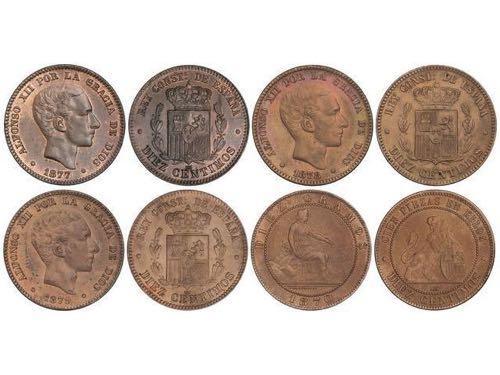 Lote 4 monedas 10 Céntimos. 1870, ... 