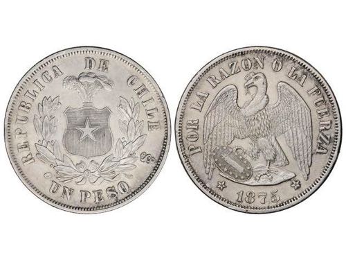 Chile - 1 Peso. 1875. 24,83 grs. ... 