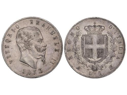 Italy - 5 Liras. 1873-M BN. ... 