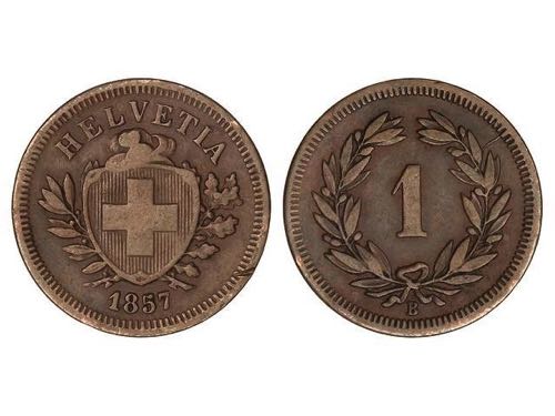 Switzerland - 1 Rappen. 1857-B. ... 