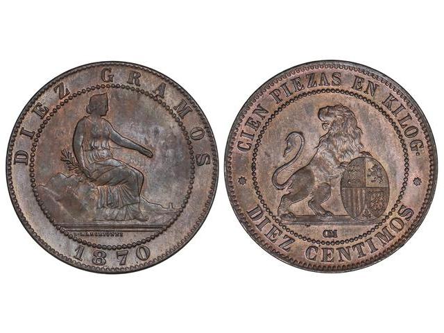 10 Céntimos. 1870. BARCELONA. ... 