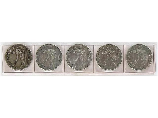 Lote 5 monedas 2 Pesetas. 1869 y ... 