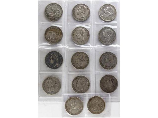 Lote 14 monedas 5 Pesetas. 1870 a ... 