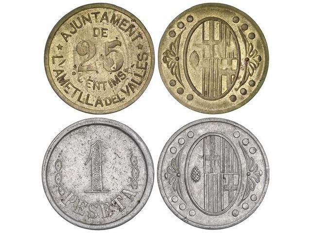 Lote 2 monedas 25 Cèntims y 1 ... 