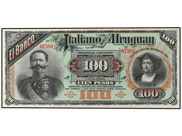 100 Pesos. 1887. URUGUAY. (Margen ... 