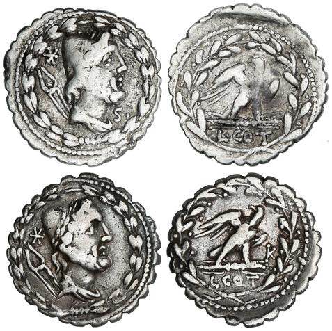 Lote 2 monedas Denario. 105 a.C. ... 