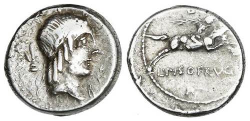 Denario. 90-89 a.C. CALPURNIA. L. ... 