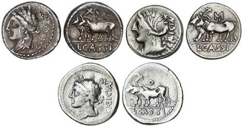 Lote 3 monedas Denario. 102 a.C. ... 