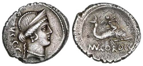 Denario. 46 a.C. CORDIA. Manius ... 
