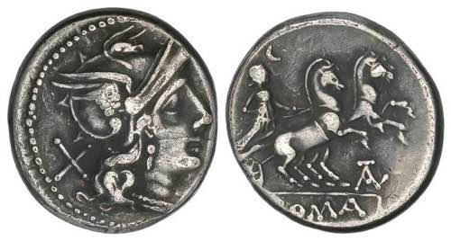 Denario. 179-170 a.C. JUVENTIA. T. ... 