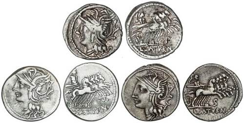 Lote 3 monedas Denario. 104 a.C. ... 