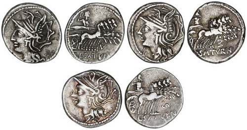 Lote 3 monedas Denario. 104 a.C. ... 
