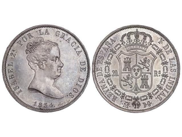 Elizabeth II - 20 Reales. 1834. ... 