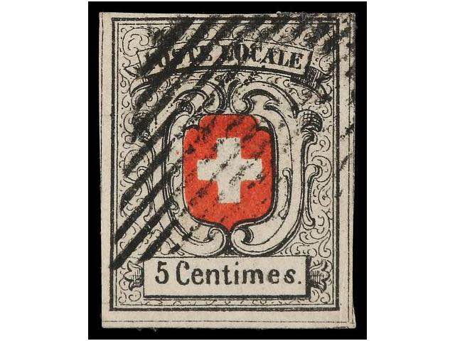SUIZA. Yv.7. 1851. 5 cents. negro ... 