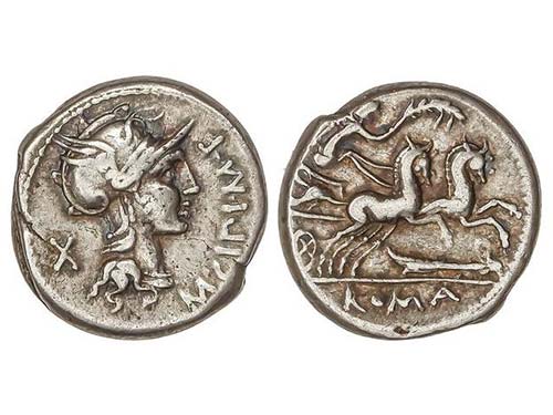 Denario. 115-114 a.C. CIPIA-1. M. ... 