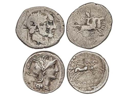 Lote 2 monedas Denario. 110-109 y ... 