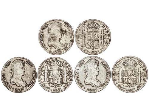 Ferdinand VII - Lote 3 monedas 8 ... 