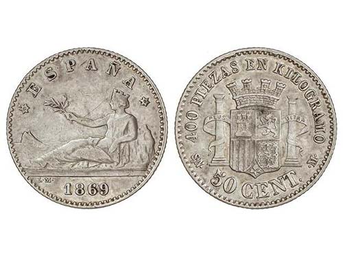 50 Céntimos. 1869 (*6-9). S.N.-M. ... 